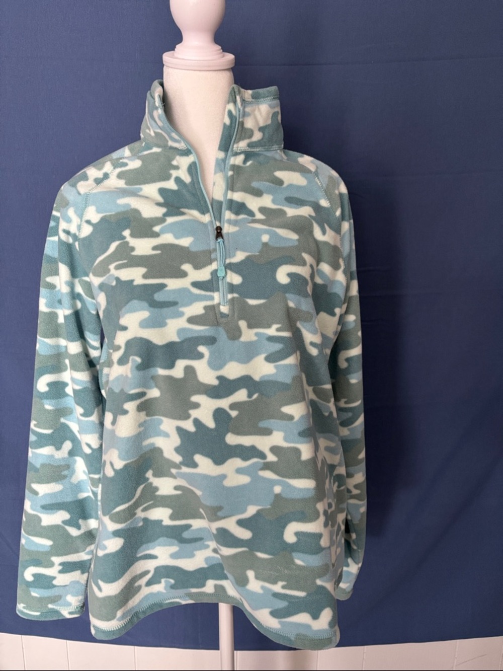 Eddie Bauer Blue, Light Blue & White Camo Quarter-Zip Fleece